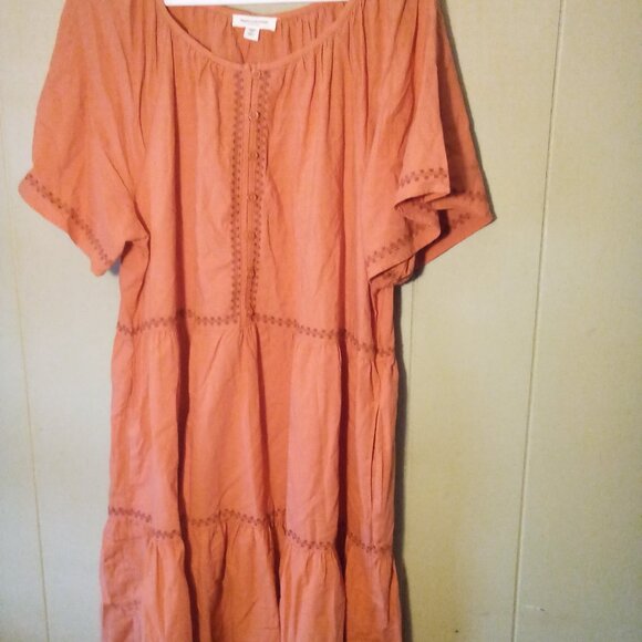 Beach Lunch Lounge Dress Women XL Short Sleeve Ruffle Crochet Trim Burnt Orange - Picture 2 of 14